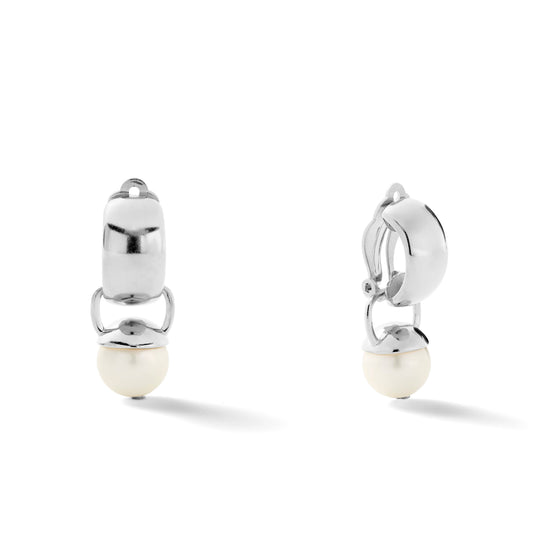 Sculpted Sterling Clip Earrings with Pebble Pearl, White