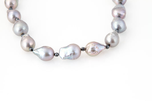 Long Grey Baroque Pearl Cord Necklace