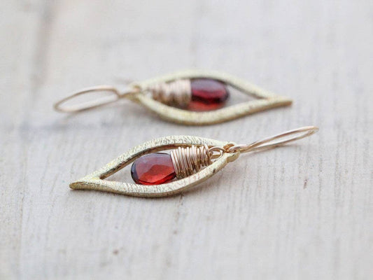 Dew Earrings, Garnet