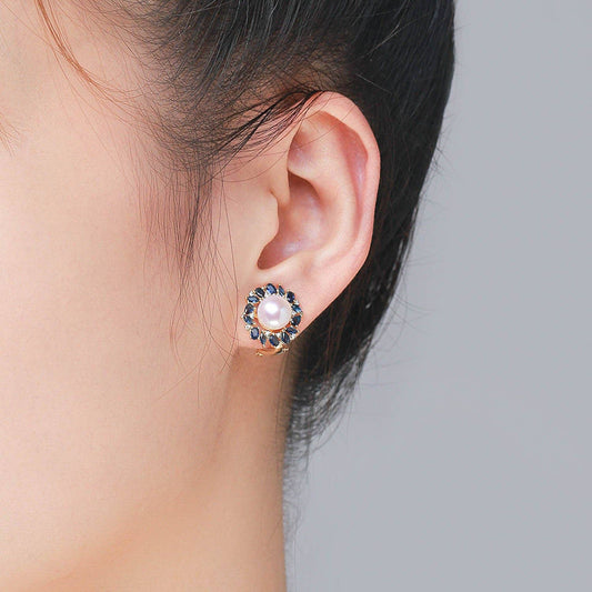 Blue Daisy Pearl Clip-On Earrings