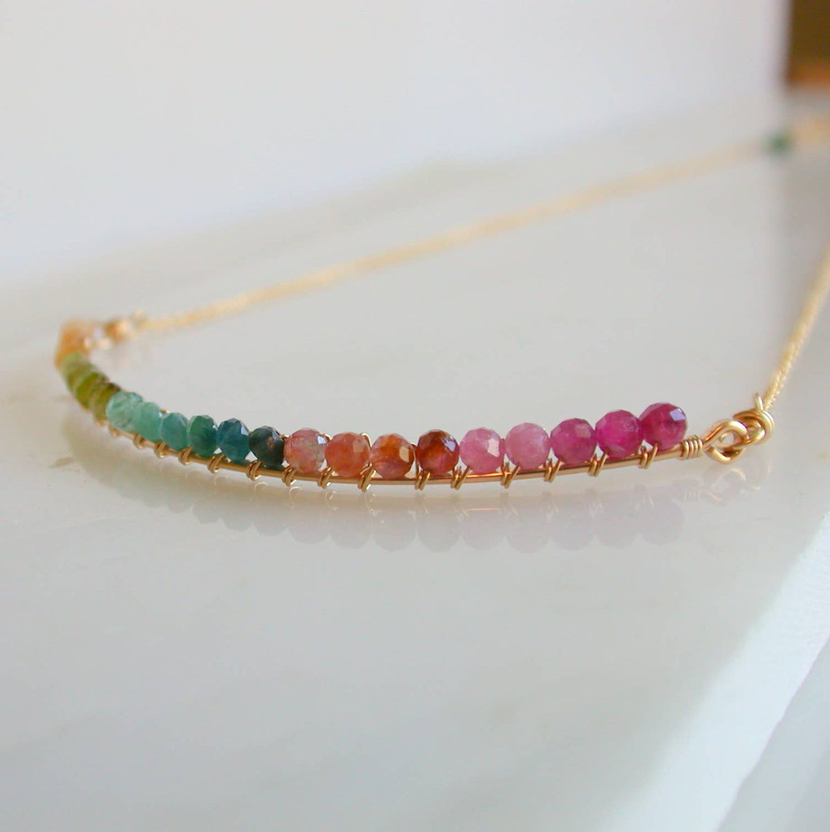 Tourmaline Curving Bar Necklace, Sterling Silver