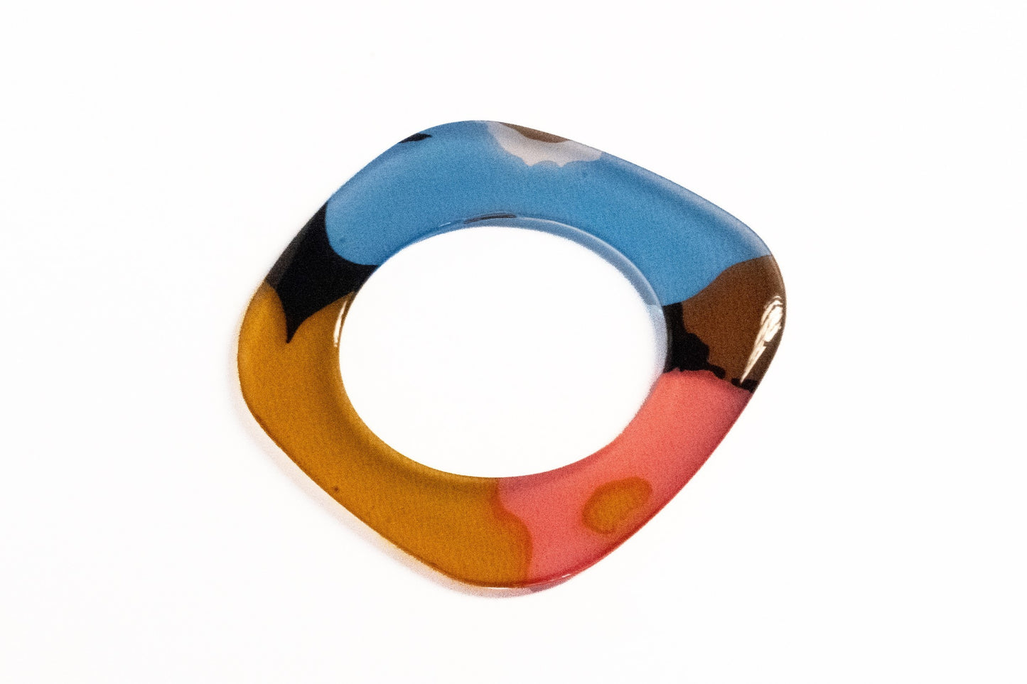 Coral, Caramel & Blue Acrylic Flat Bangle