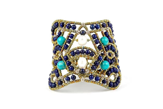 Ziio's Lapis, Turquoise & Pearl Net Cuff Bracelet