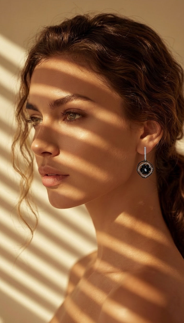 Black Onyx & Diamond Drop Earring, 18k Gold