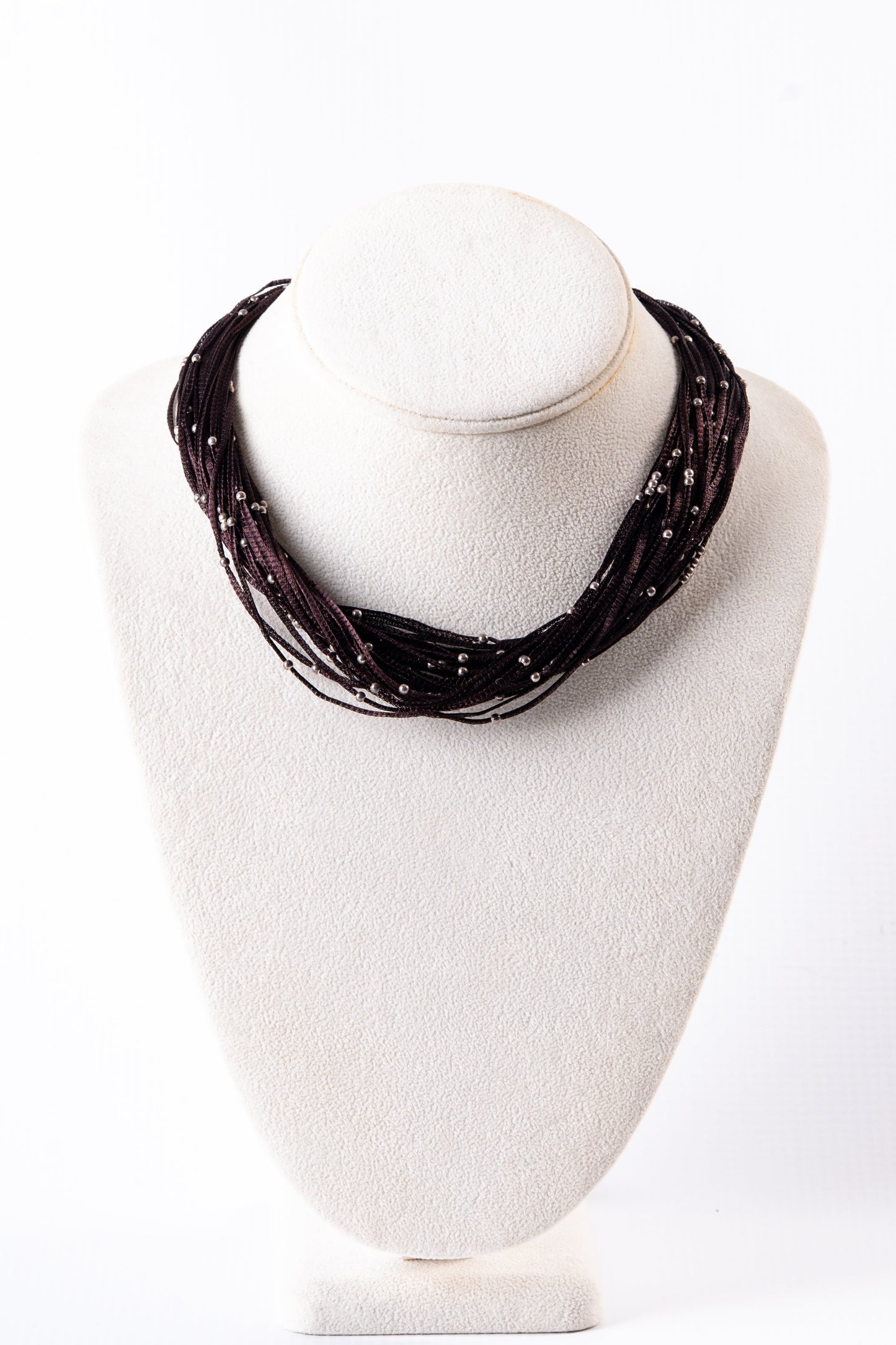 Beaded Brown Sterling Silver Thread Necklace