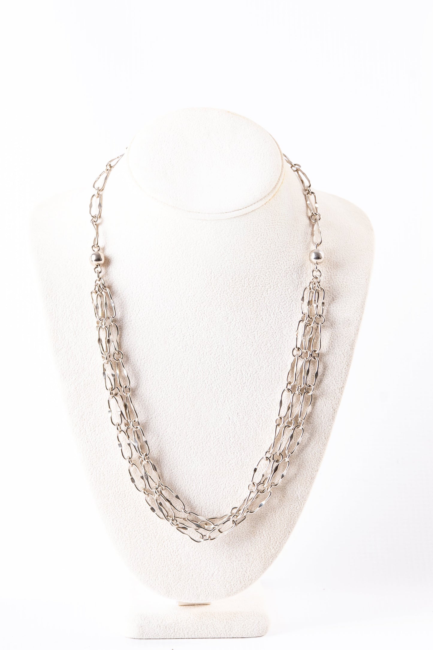 Triple Strand Sterling Silver Chain Link Necklace