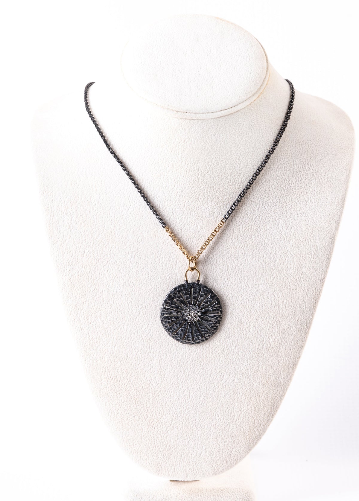 Sand Dollar Silver & Gold Pendant with White Sapphires
