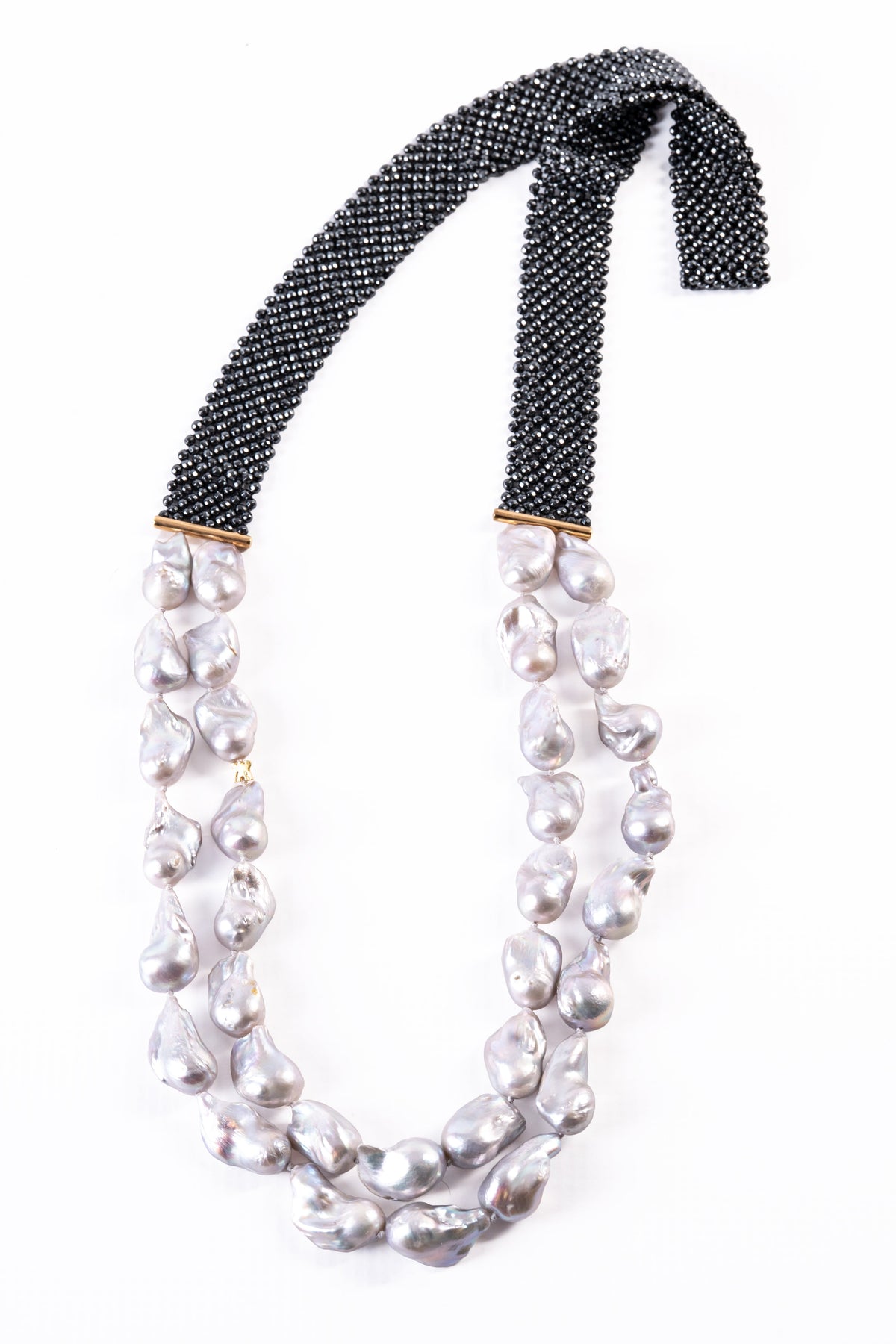 Long Double Strand Baroque Pearl & Hematite Necklace