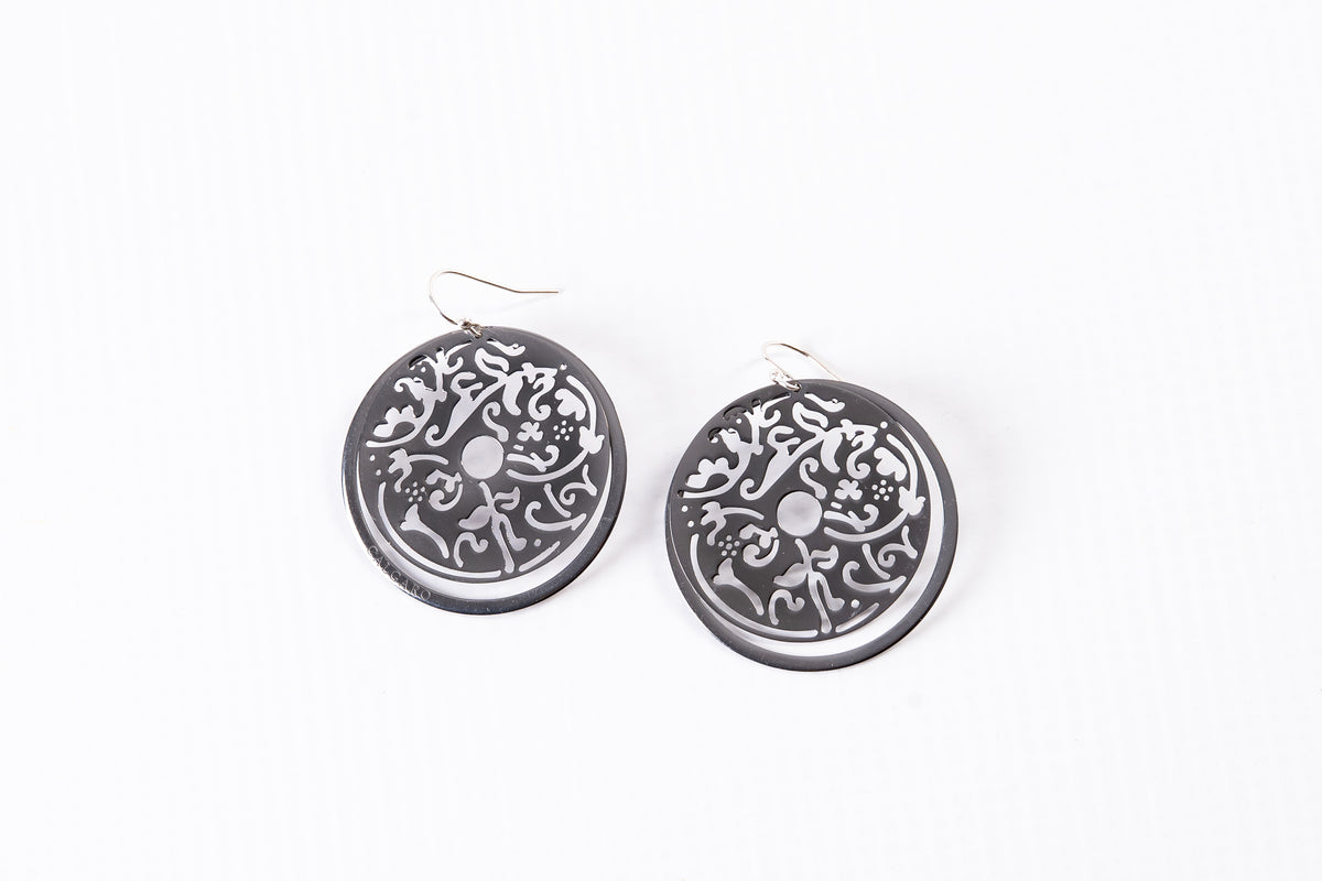 Oxidized Sterling Silver Filigree Circle Drop Earrings