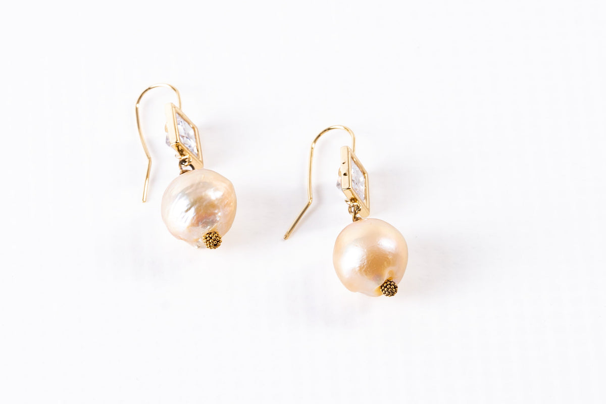 Pink Edison Pearl & Crystal Drop Earring, 14k Gold
