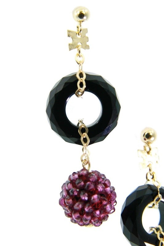 Purple Garnet & Onyx Drop Earring, 18k Gold view 2