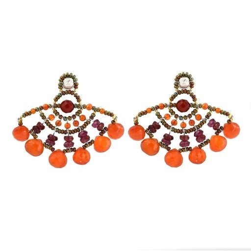 Orange Carnelian & Red Garnet Fan Earring by Ziio