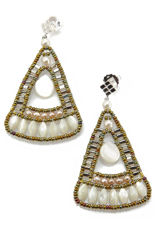 Mother of Pearl & Silver Bead Drop Earrings by Ziio