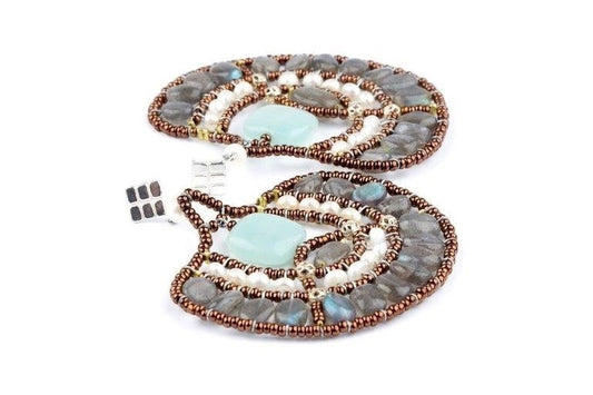 Ziio's Peacock Earring in Labradorite, Amazonite & White Pearl