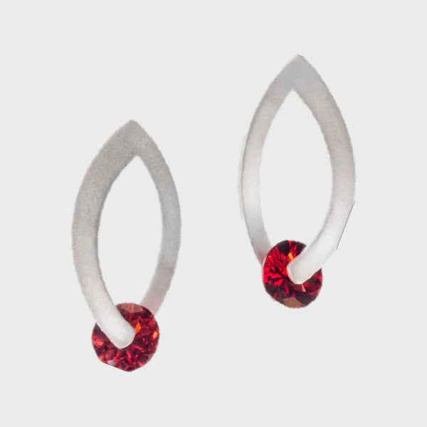 Long Garnet Drop Earrings in Brushed Sterling
