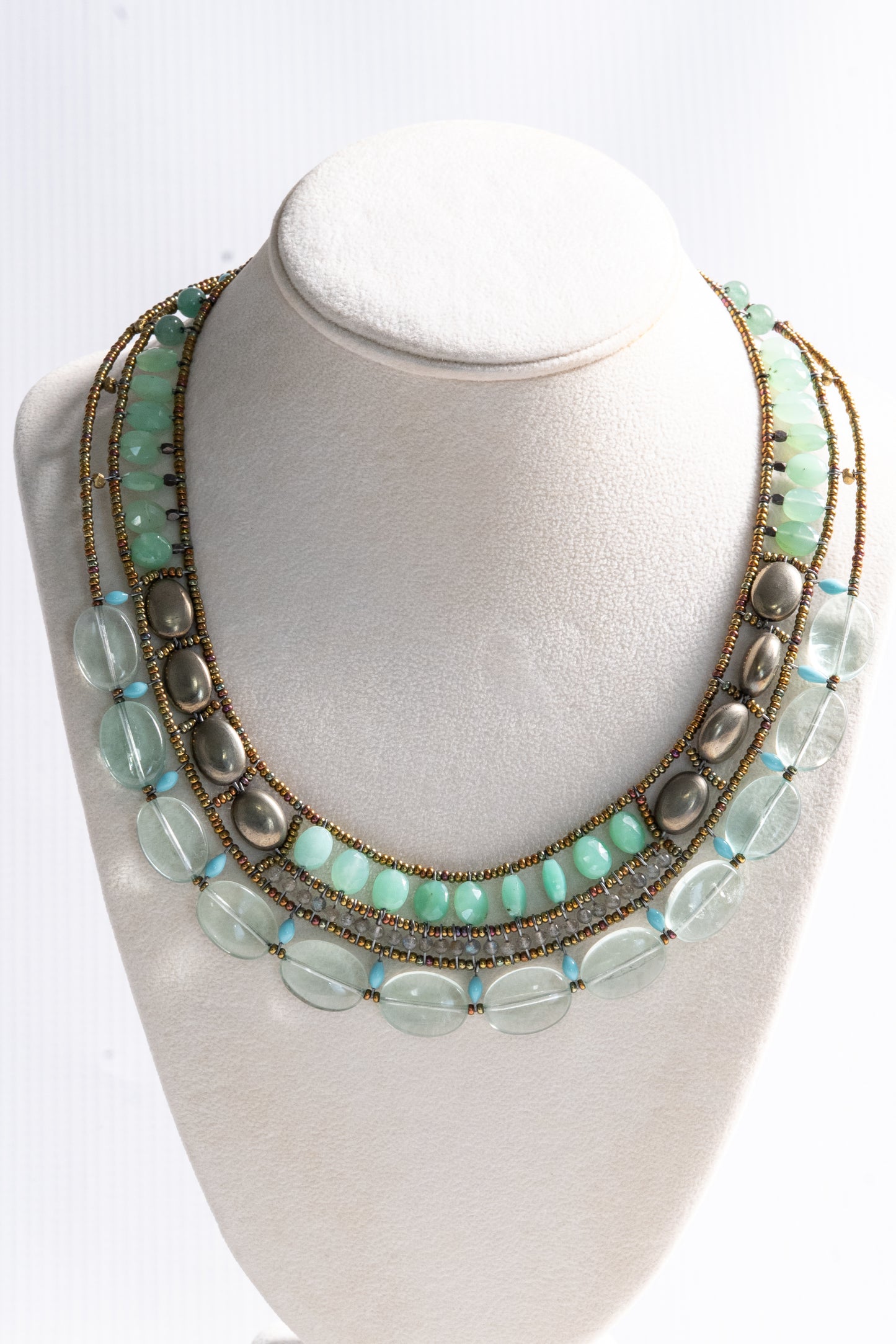 Ziio’s Atlas Necklace in Green Chrysophrase & Flourite