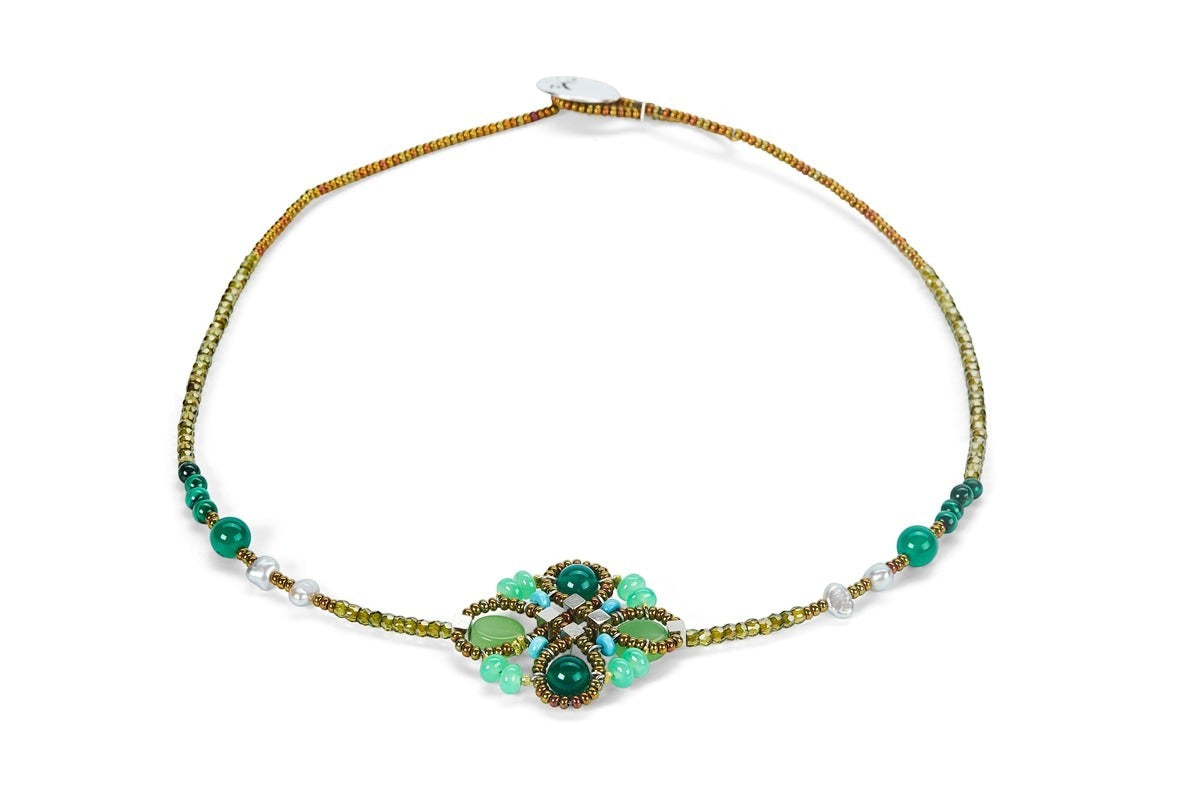 Ziio's Knott Necklace in Malachite & Chrysoprase Gemstones view 2