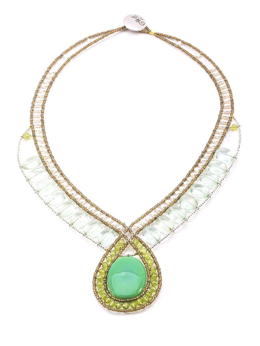 Green Onyx, Peridot, Fluorite & Pearl Necklace by Ziio view 2