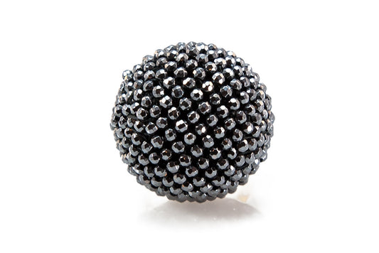 Grey Hematite Beaded Sphere Cocktail Ring, 18k Gold (Copy) view 2
