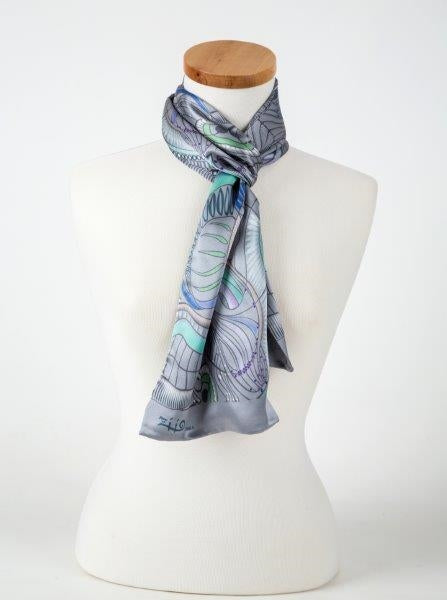 Grey Jungle Print Tube Scarf in Silk Satin view 2