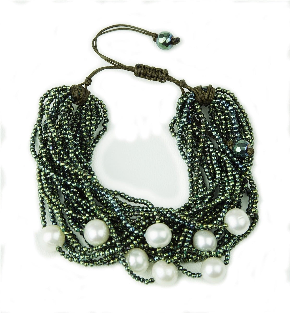 Green Hematite & White Pearl Bracelet by Rajola