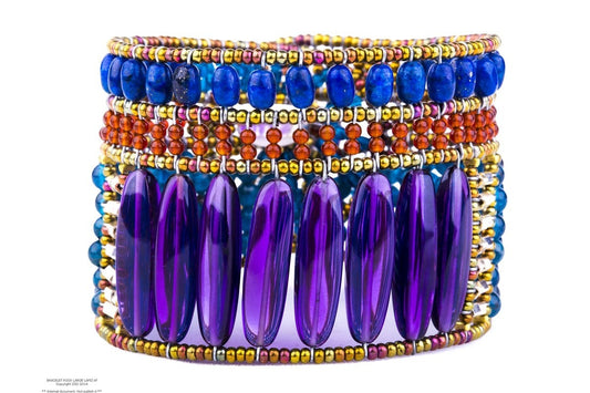 Statement Amethyst & Lapis Gemstone Cuff Bracelet by Ziio