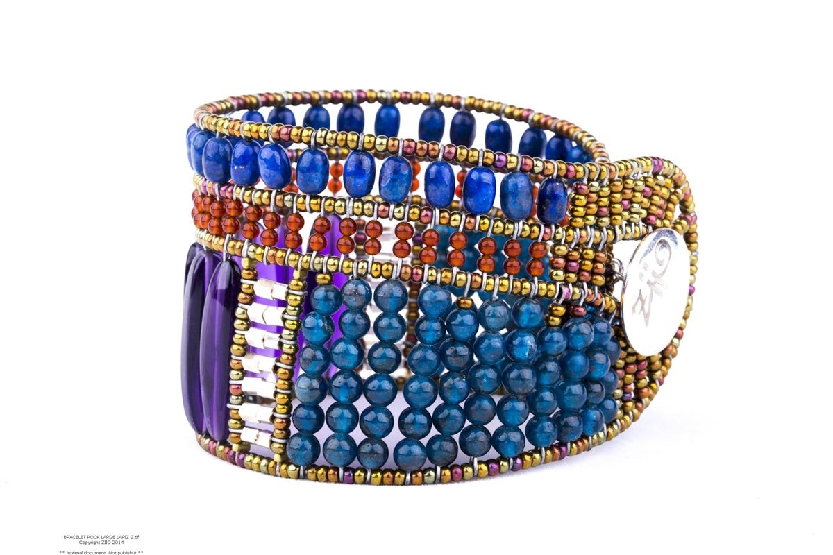 Statement Amethyst & Lapis Gemstone Cuff Bracelet by Ziio view 2