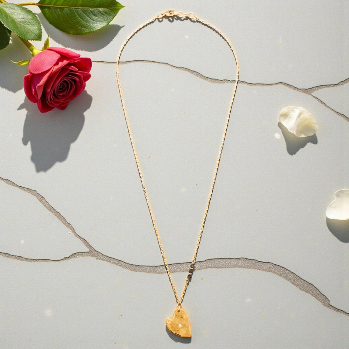 Heart of Gold Diamond & Sapphire Necklace