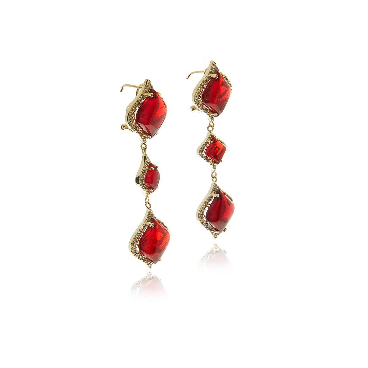 Gold Petals Garnet & White Zircon Chandelier Earrings