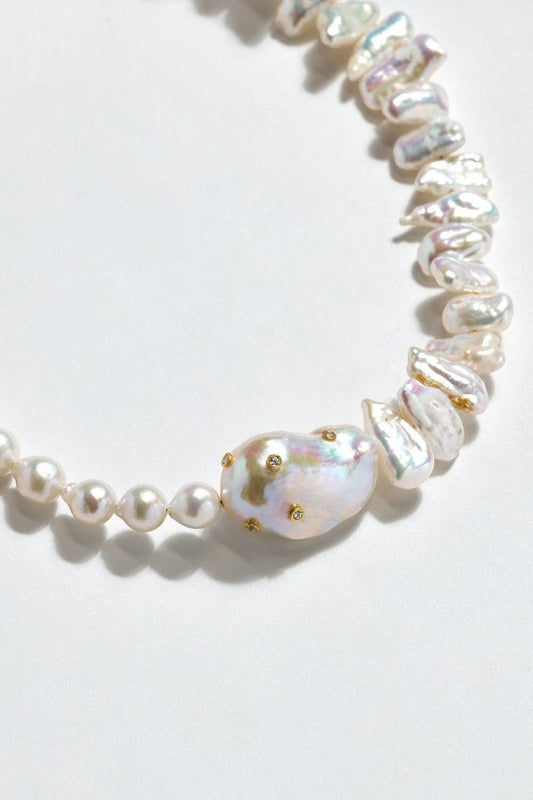Baroque Pearl Necklace with Gold Zircons
