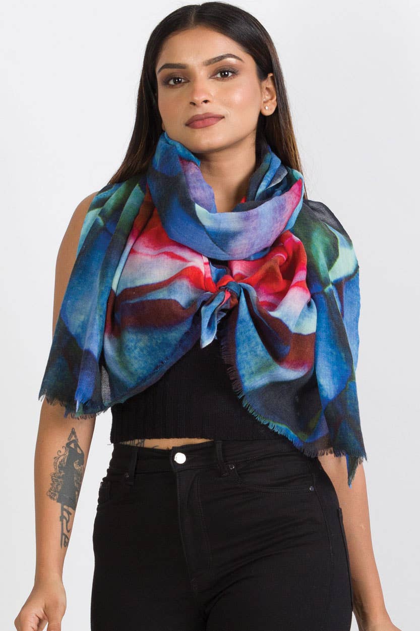 Leela Wool Shawl in Abstract Rose Print