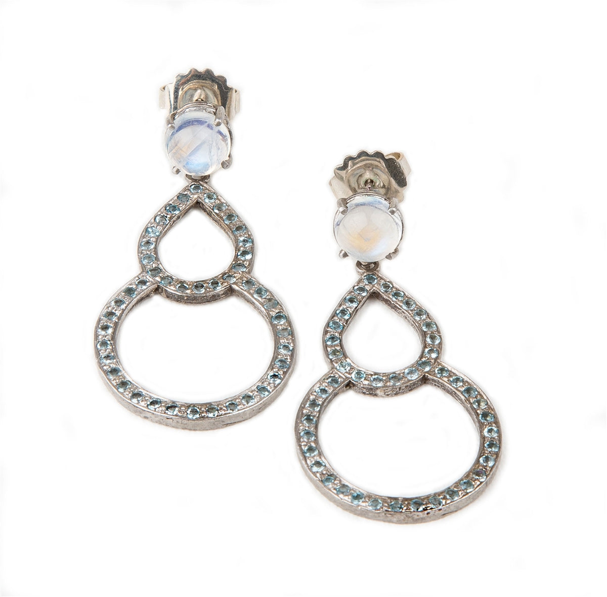 Aquamarine & Moonstone Gemstone Drop Earrings, 14k White Gold