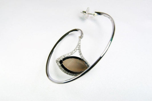Diamond & Smokey Quartz Gemstone Designer Hoop Earrings, 18k WG view 4