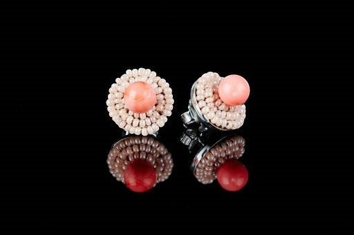 Coral Button Earrings by Ziio, Sterling Silver