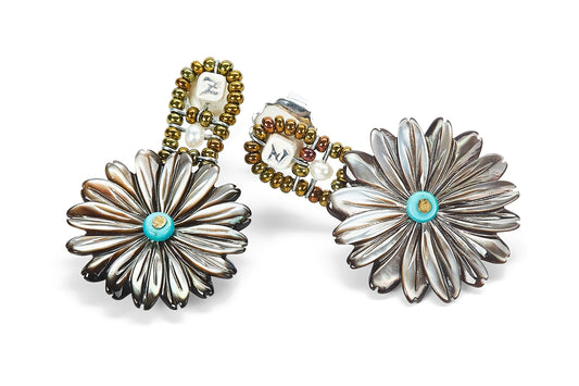 Mother of Pearl & Turquoise Flower Drop Earring view 2