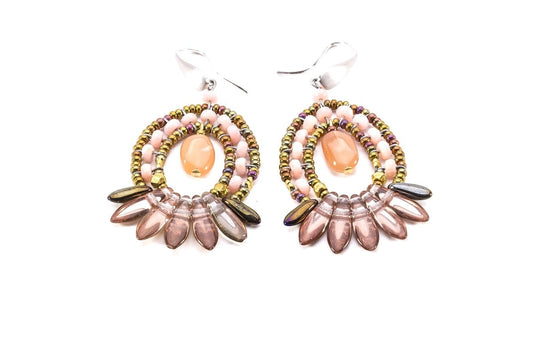 Ziio's Mistinguett Earrings in Peach Moonstone & Bohemian Glass Beads