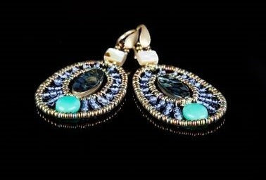 Abalone, Iolite & Chrysophrase Gemstone Beaded Earring by Ziio