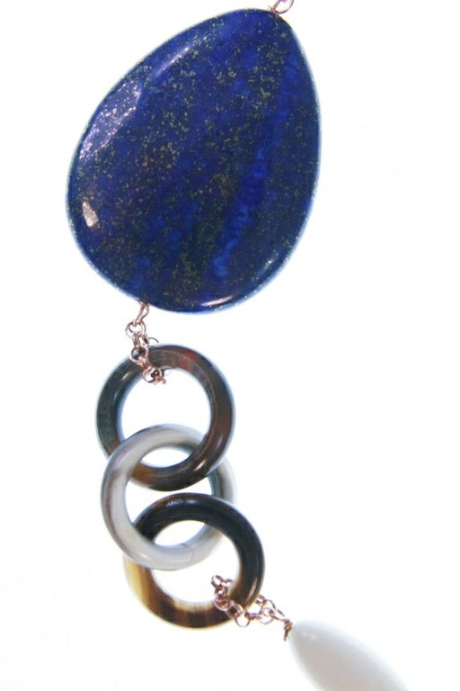 Lapis, Smokey Quartz and Horn Asymmetrical Necklace by Amle view 3