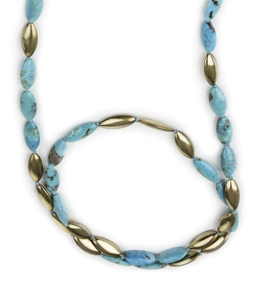 Long Turquoise & Gold Bead Necklace