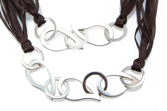 Double Strand Brown Sterling Silver Thread Necklace view 2
