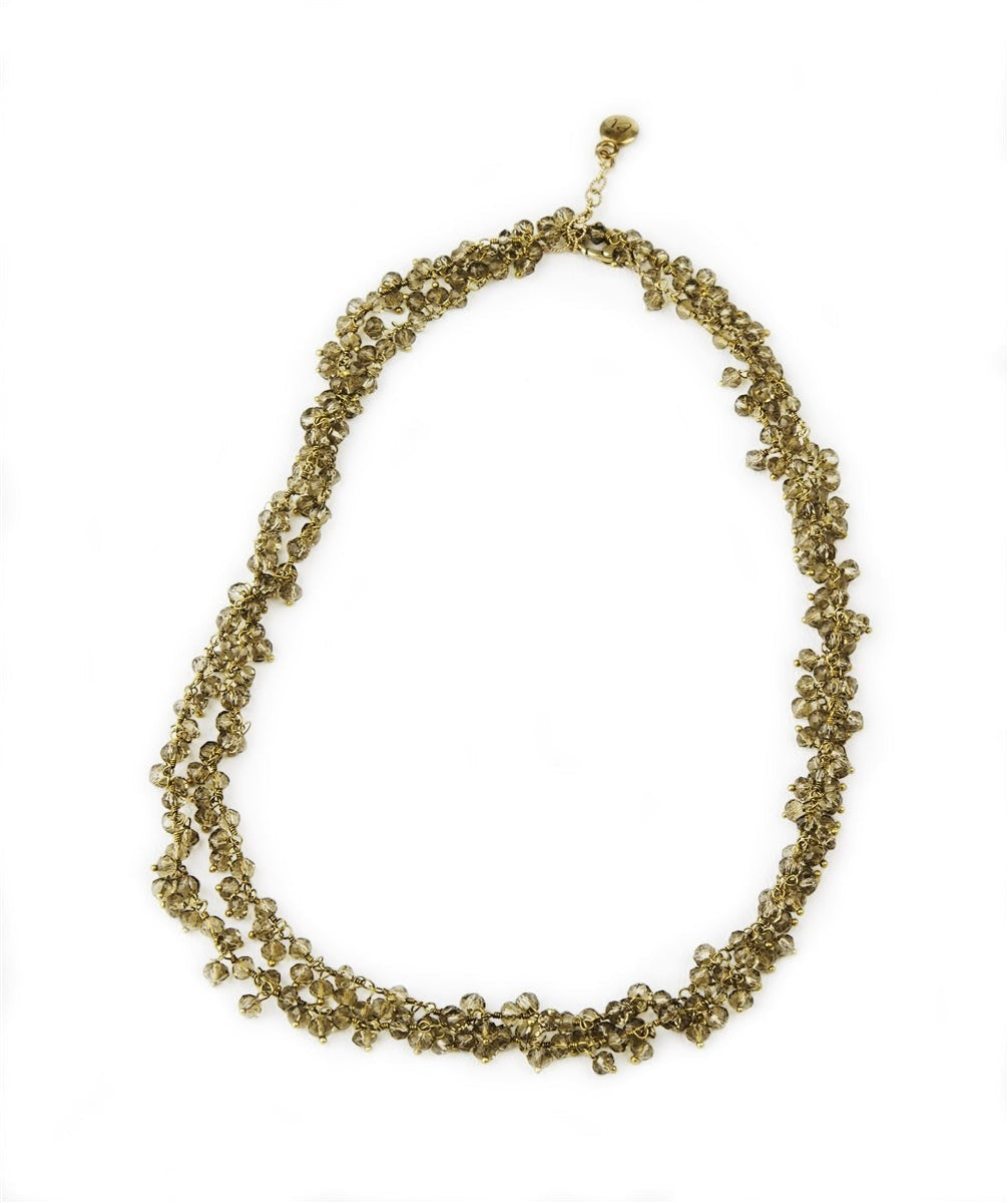 Long Smokey Quartz Gemstone Necklace, 14K Gold view 2