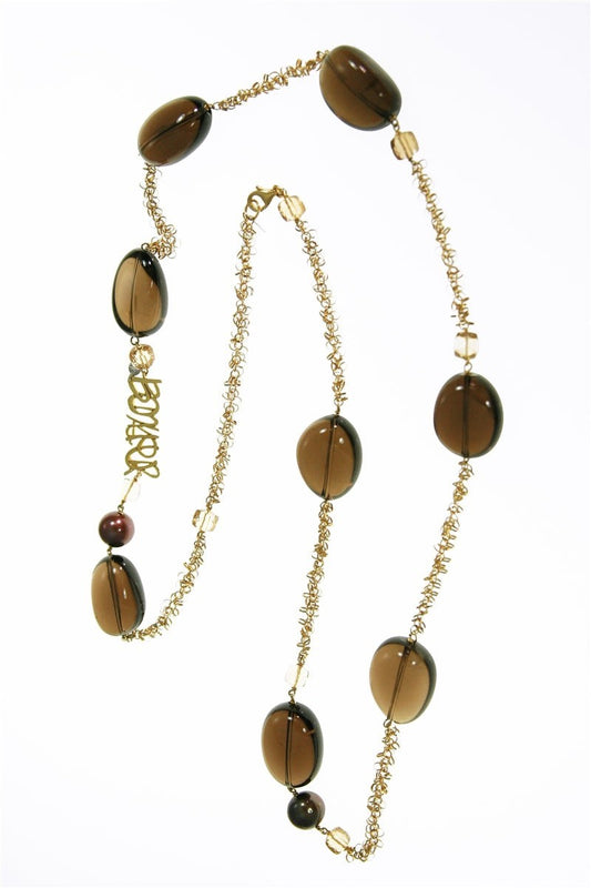 Long Smokey Quartz & Citrine Necklace, 18k Gold