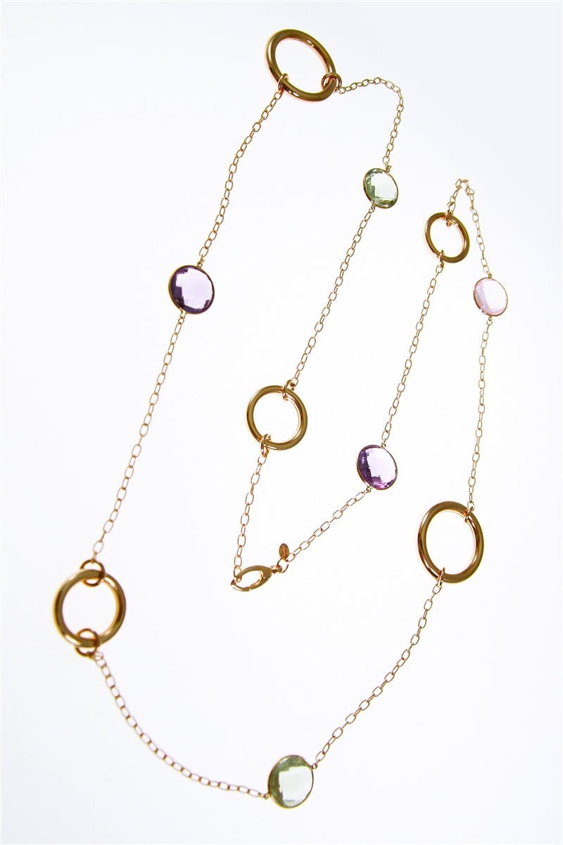 Long 18k Gold Necklace with Amethyst & Quartz view 5