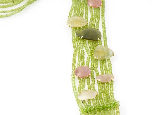 Green Peridot Necklace with Pink & Yellow Sapphires view 2