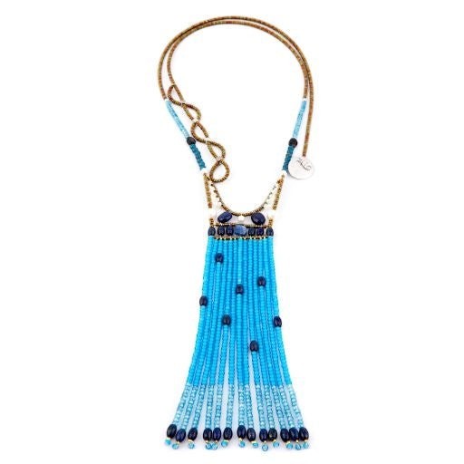 Ziio's Long Fenice Tassel Pendant in Blue Gemstones view 2