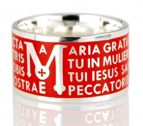 Tuum's Animae Mater Ring, Red Enamel over Sterling Silver