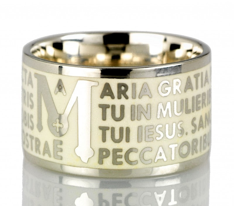 Tuum's Animae Mater Ring, White Enamel over Sterling Silver, Sz 7