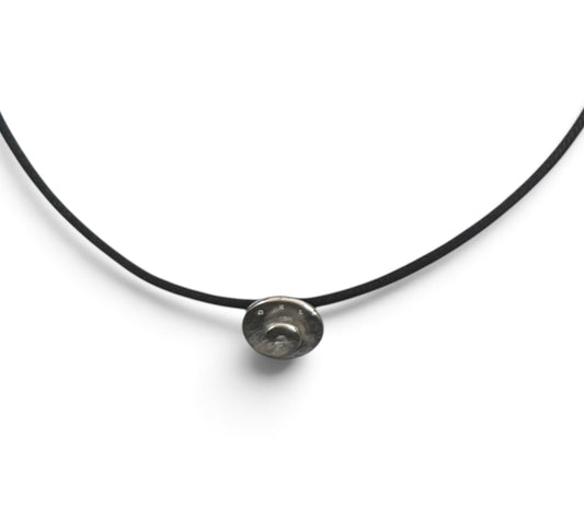 Trebor Style Bastian sterling silver open swirl pendant with diamond dust on a black cord necklace
