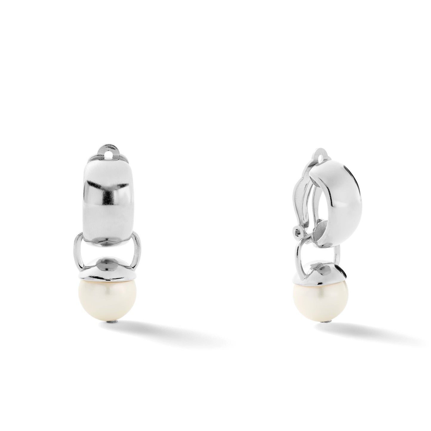 Sculpted Sterling Clip Earrings with Pebble Pearl, White