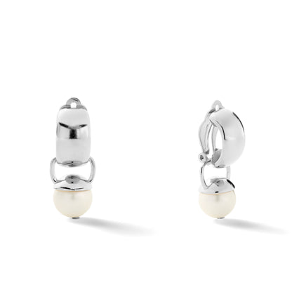 Sculpted Sterling Clip Earrings with Pebble Pearl, White